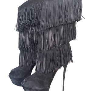 Christian Louboutin, Fringe Black fringe suede Boots